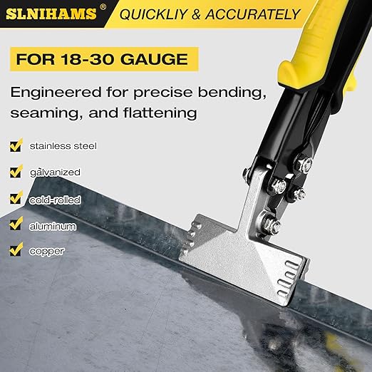 3-Inch Sheet Metal Hand Seamer Tool, Heavy Duty Sheet Metal Bender for HVAC, Straight Jaw Bender with 1/4" Depth Mark, CRV Steel Construction & Ergonomic Non-Slip Grip