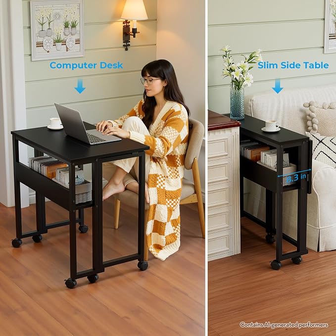 GreenForest Folding Desk with Wheels, 24.8" Rolling Table - Image 6