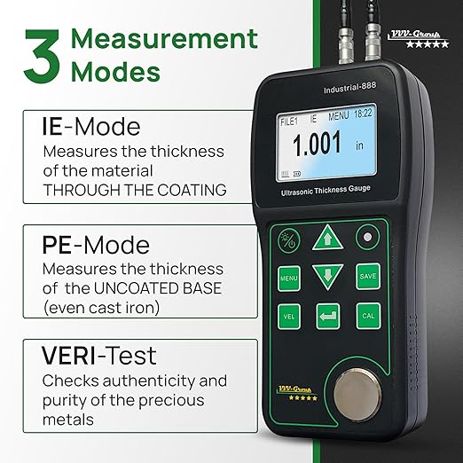 Ultrasonic Thickness Gauge Industrial-888 / Echo-Echo Mode Measure Through Coating up to 19.685mils (500 microns) / Range 0.039-19.685 in (All Material)