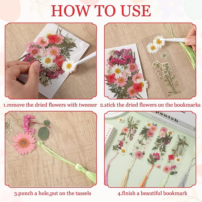 20 Sets Dried Flower Bookmark Making Kit Transparent Bookmark DIY Projects - Image 4