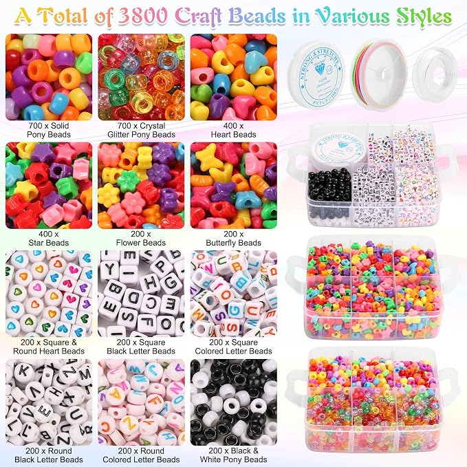 shynek 3800 Pony Beads: Bulk for Bracelets, Hair Braids & Craft - Image 2