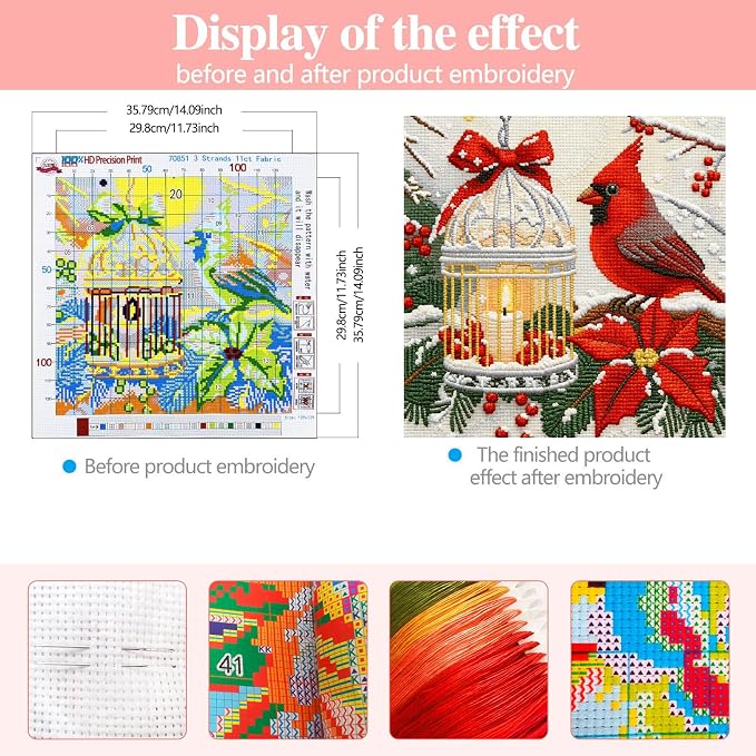 Zhenqing Christmas Cardinal Stamped Cross Stitch Kit - Image 2