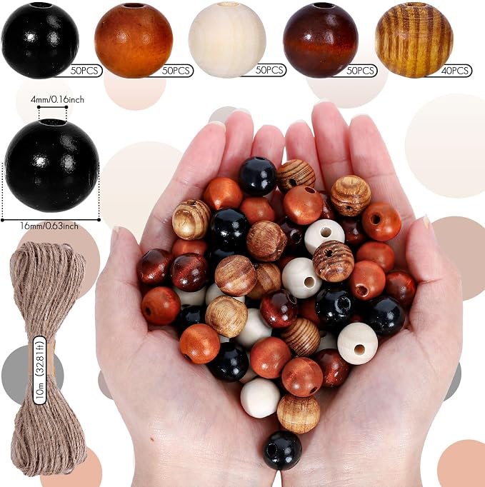 Whaline 240Pcs Farmhouse Rustic Fall Wood Beads Natural Round Wooden Beads - Image 2