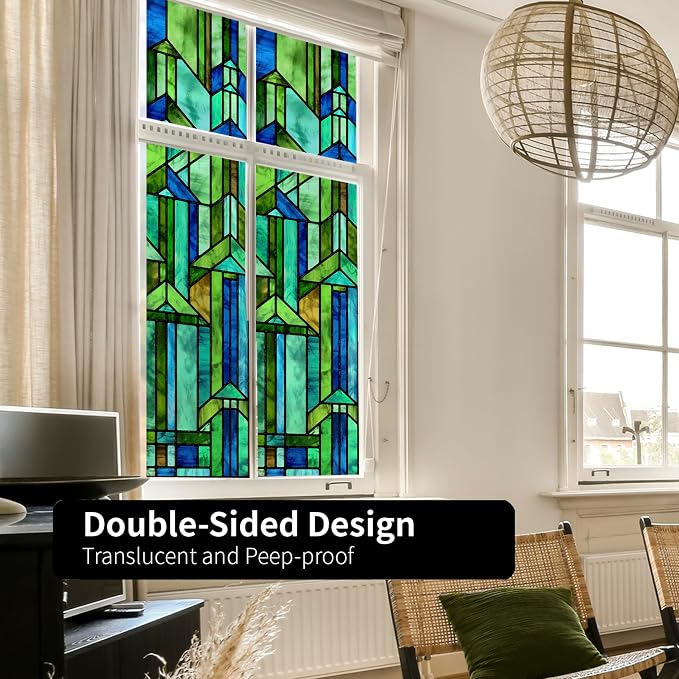 Original Hand Drawn Faux Stained Glass Window Film, Double-Sided Privacy Static - Image 6