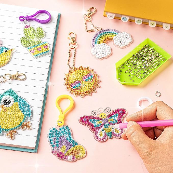 FFNIU Diamond Art for Kids, 15 Pack Diamond Art Painting Keychains, DIY Gem 5D - Image 7