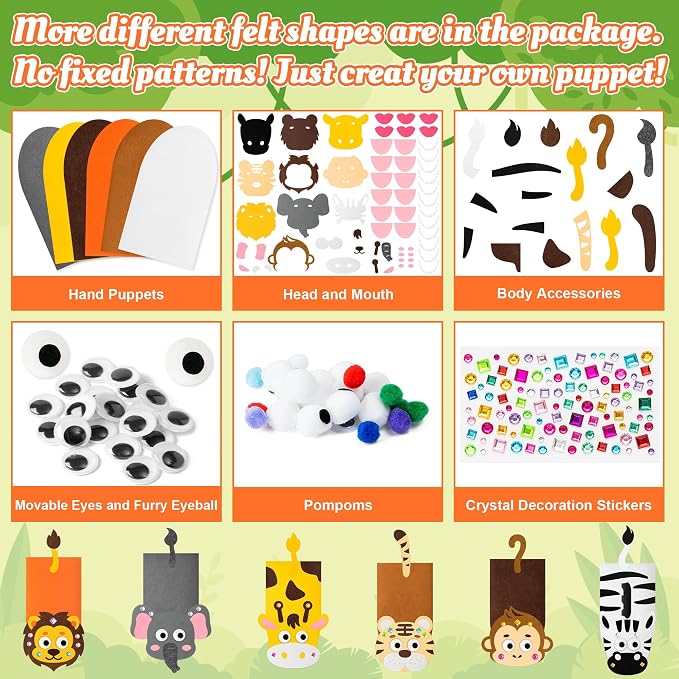 WATINC 6Pcs Hand Puppet Making Kit, Art Craft Felt Sock Puppet Toys, Creative - Image 3