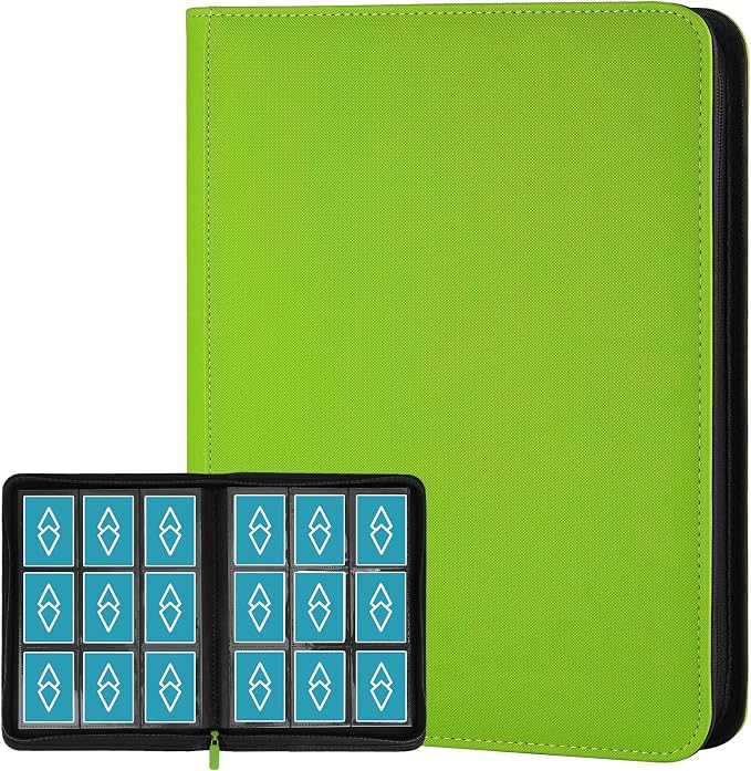 360 Cards Ringless 9-Pocket Side Loading Trading Card Binder, PU Zipper Fixed by GERMUN
