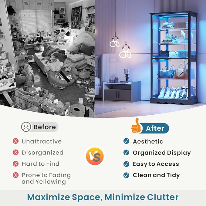 Dystler Display Cabinet with RGB LED Lights & Glass Doors, Flexible Storage - Image 7