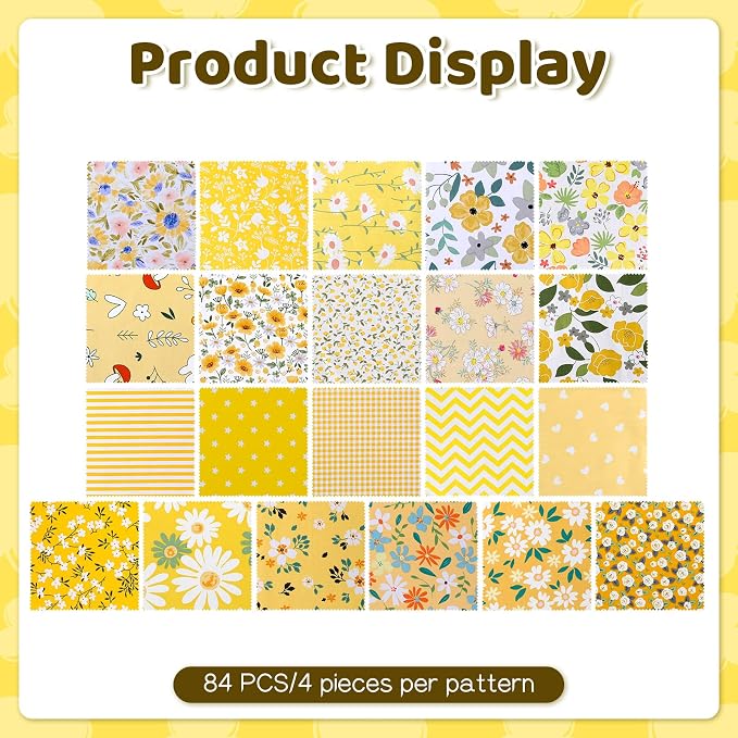 84 Pcs Yellow Charm Packs for Quiltings, Cotton Quilting Fabric Bundles - Image 3