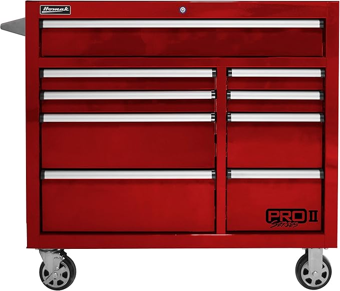 Homak PRO II Series 41” 9-Drawer Roller Cabinet, Red, RD04041092