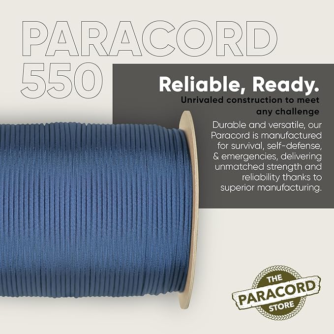 The Paracord Store | Type III 550 Paracord - 1000 FT Spool, Royal Blue | Heavy Duty 7 Strand Tactical Paracord - USA Made Nylon Outdoor Parachute Cord for Camping, Fishing & More - Survival Cord