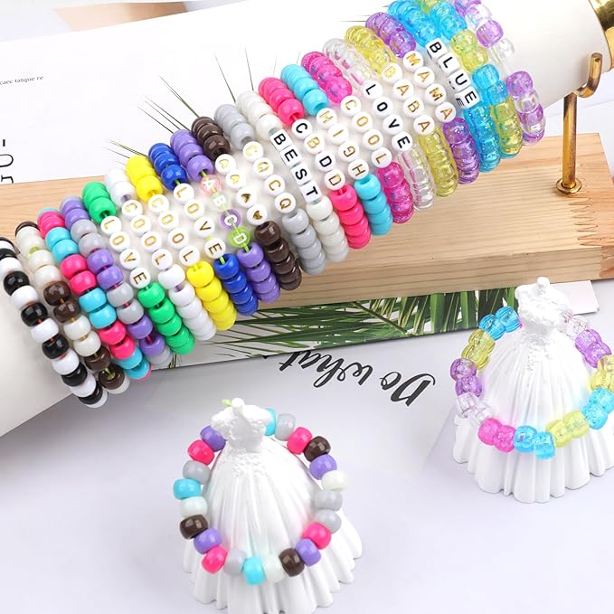 1000Pcs Pony Beads Bracelet 9mm Rainbow Plastic Barrel Pony Beads - Image 8
