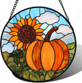 DASTOLL Stained Glass Window Hanging Fall Farm Scenery Sunflower Pumpkin 9.8" by DASTOLL