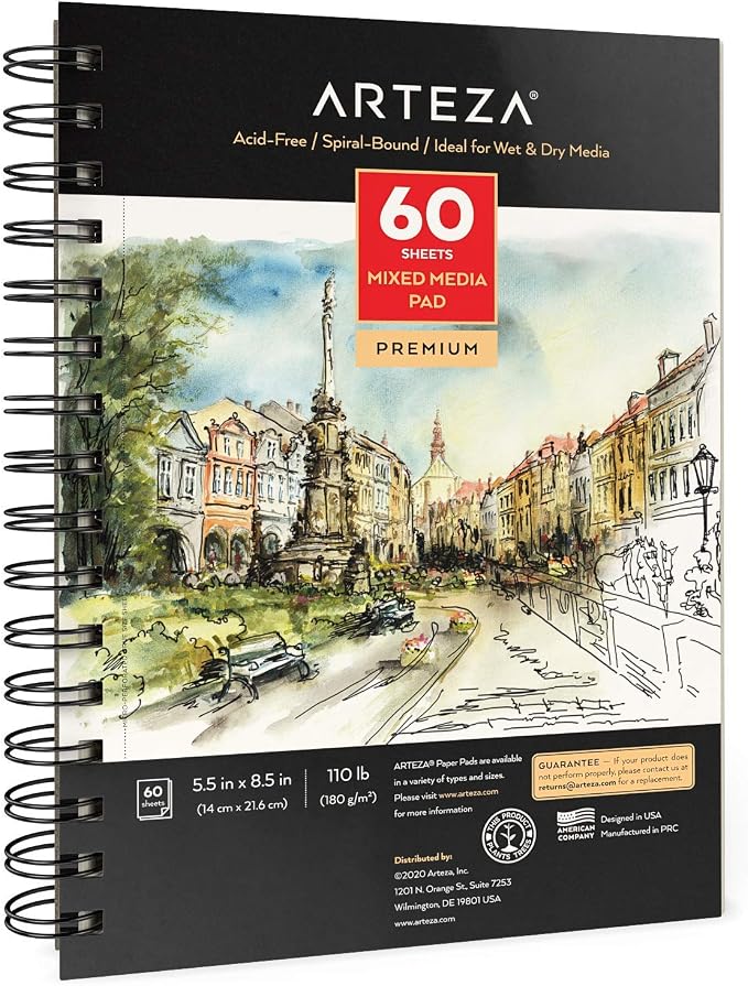 ARTEZA Mixed Media Sketchbook, 5.5 x 8.5 Inches, 60 Sheets, Micro-Perforated by ARTEZA