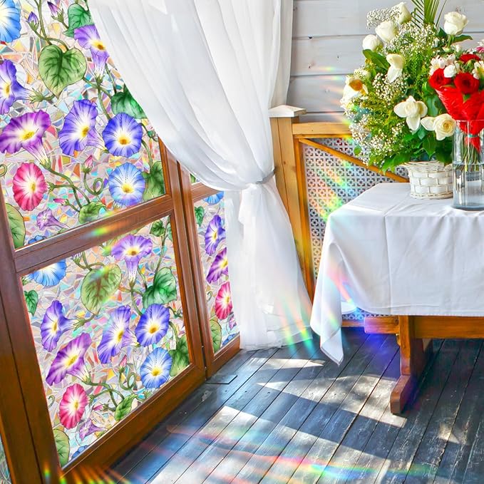 Morning Glory Stained Glass Window Cling, Removable Window Privacy Film - Image 4