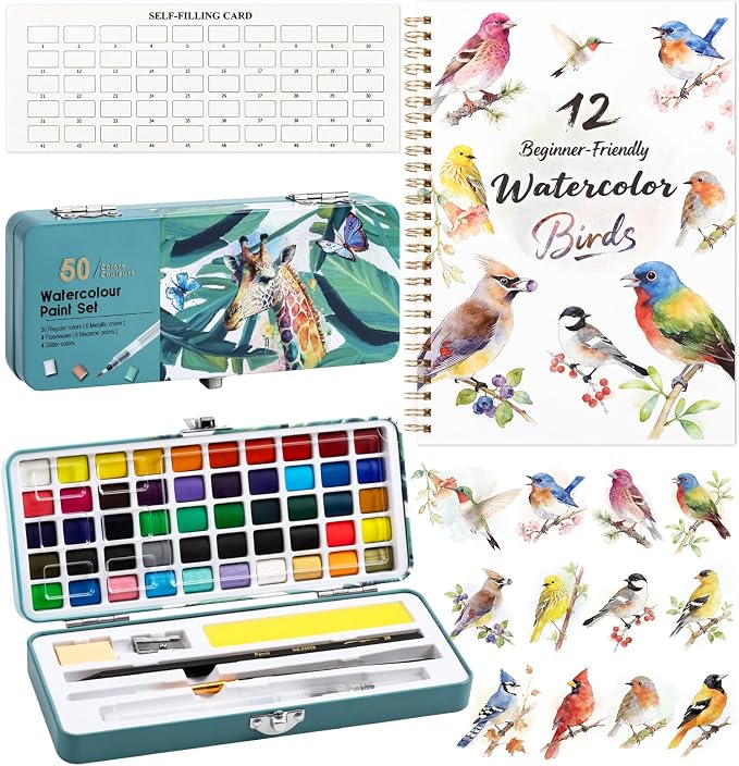 Watercolor Workbook Birds, Water Coloring Book, 12 Different Patterns of by Joyask