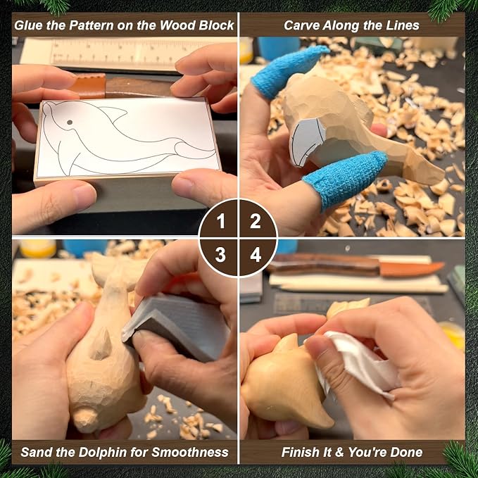 TEKCHIC Wood Carving Kit for Beginners | Dolphin DIY Whittling Knife Set - Image 5