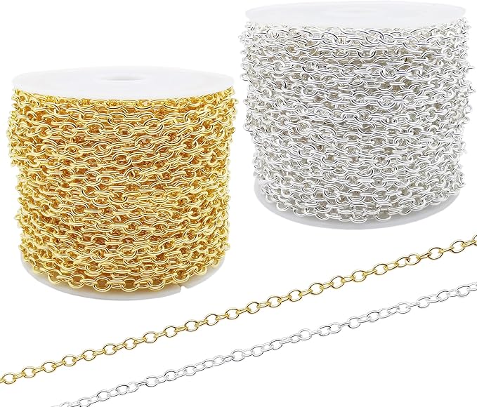 60 Feet Metal Iron Necklace Chains 3mm Bulk Curb Link Chain by KEIAOUE