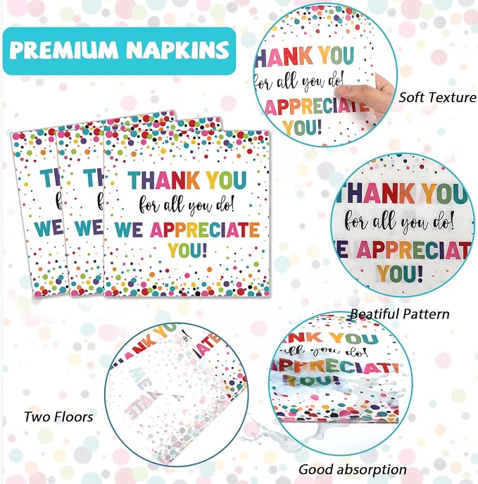 200pcs Thank You Plates Napkins We Appreciate You Paper Tableware Set Employee - Image 4