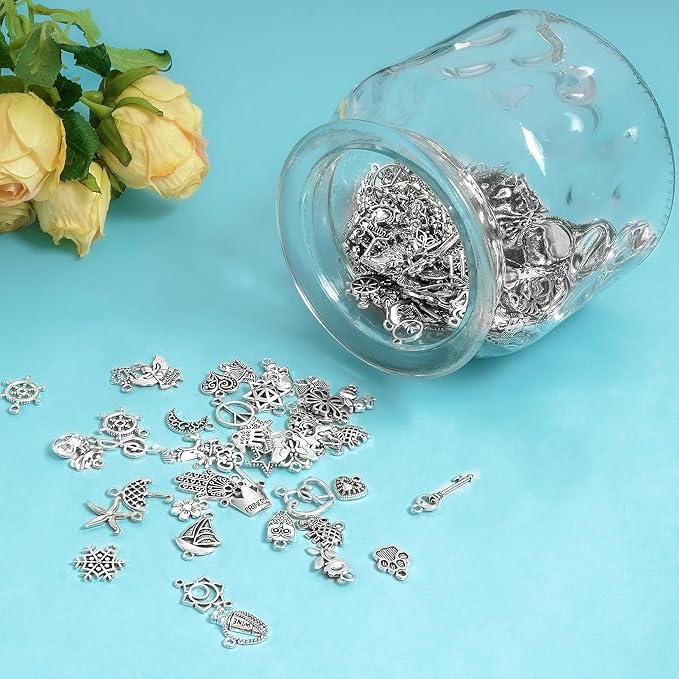 Crweety 460 Pcs Silver Charms for Jewelry Making - Image 3