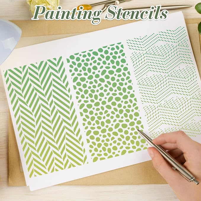 Geometric Texture Stencils for Crafts Reusable 12Pcs Stencils | DIY Art - Image 6