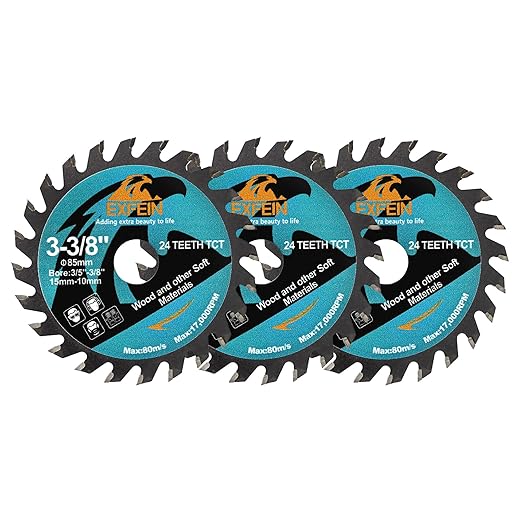 Wood Cutting Disc 3-3/8" 3pcs - 24T TCT Carbide Tipped Teeth Compact Circular Saw Blade with 10mm Arbor, General Purpose for Cuttting in Wood Plastic and Composite Materials