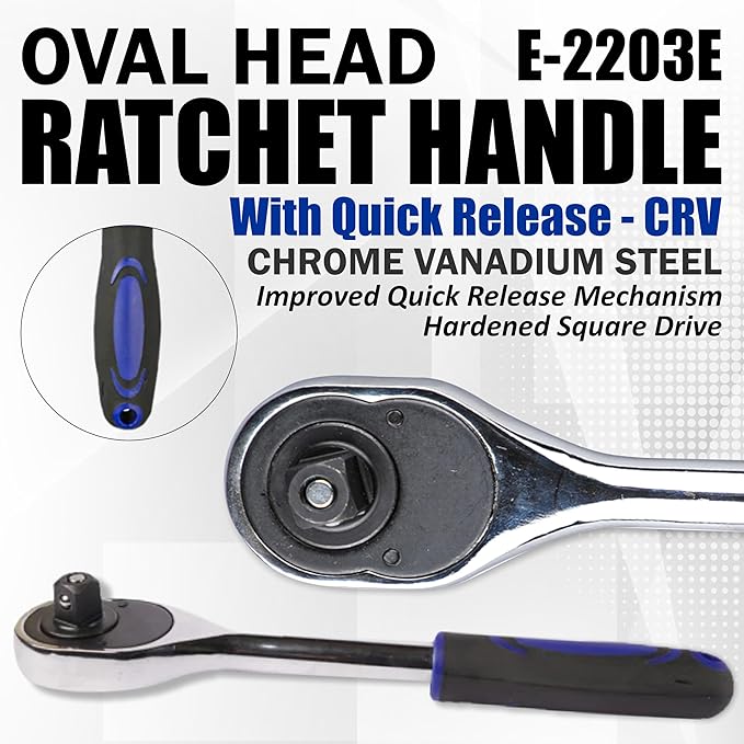 Socket Wrench, 3/8 Drive Ratchet Socket Wrench Dual Drive Ratchet Handles Wrenches with Soft Grip Locking Handle E-2203E