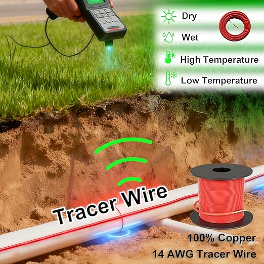 14 AWG Tracer Wire 600V Solid Conductor Direct Burial, (1000FT),Underground Tracer Wire for Locating Underground Pipes Line Gas Water Sewer Pipe and Fiber Optic,ROYA WYRE Cable Technology