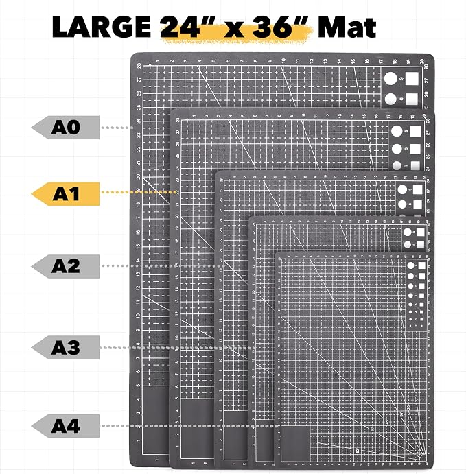 Mandala Crafts Self-Healing Cutting Mat Set – 24" x 36" A1 Black Gray - Image 3