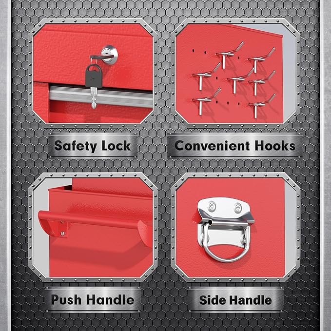 INTERGREAT Tool Chest Cabinet,8-Drawer Rolling Tool Chest with Detachable Top Tool Box, Tool Chests with Universal Lockable Wheels, Metal Tool Cart for Garage, Workshop, Barbershop(Red)