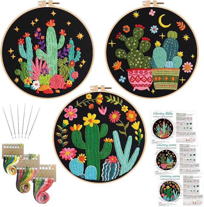 Nuberlic 3 Pack Embroidery Kit for Beginner Adults, Stamped Cross Stitch by Nuberlic
