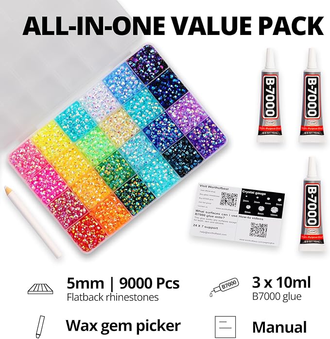 9000Pcs Resin Rhinestones for Bedazzling Crafting, 5mm Jelly Colorful Rainbow - Image 2