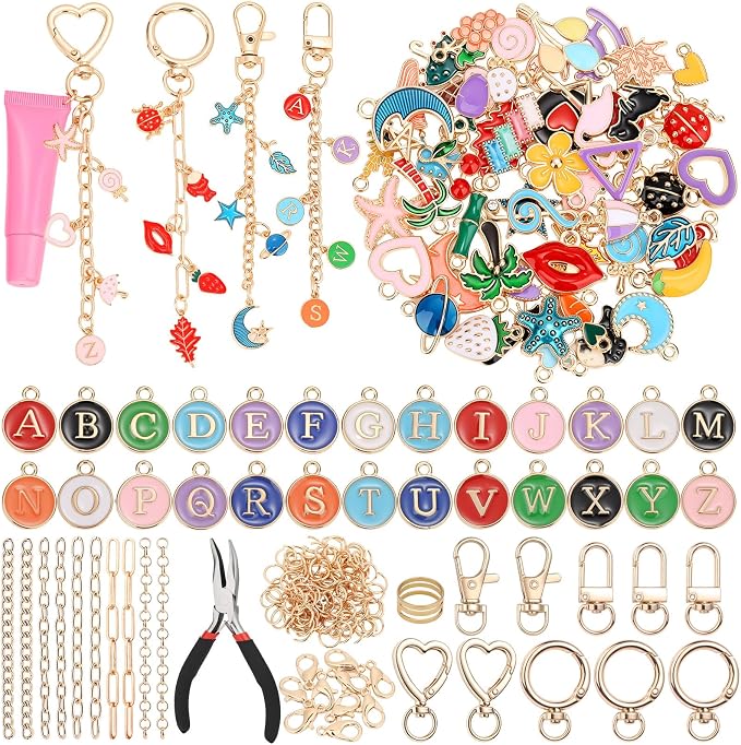 selizo 198Pcs Charms Lip Gloss Keychain Making Kit, DIY Craft Supplies by selizo