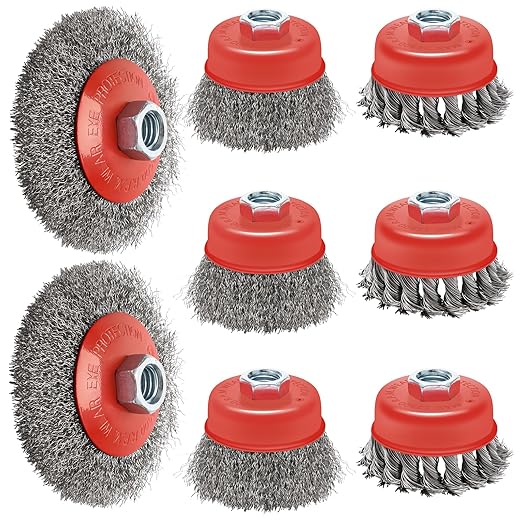 8Pack Wire Wheel Cup Brush Set, Windspeed 3 Inch 4 Inch Cup Brush Knotted for Angle Grinder Wire Wheel for 4 1/2 Angle Grinder for Clean Deep Sanding Heavy Rust, Paint