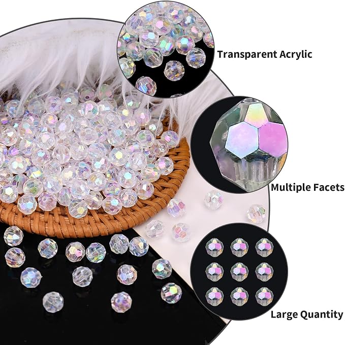 BONNY BOXX 500pcs 8mm Acrylic Faceted Round Crystal Beads Transparent AB Loose - Image 4