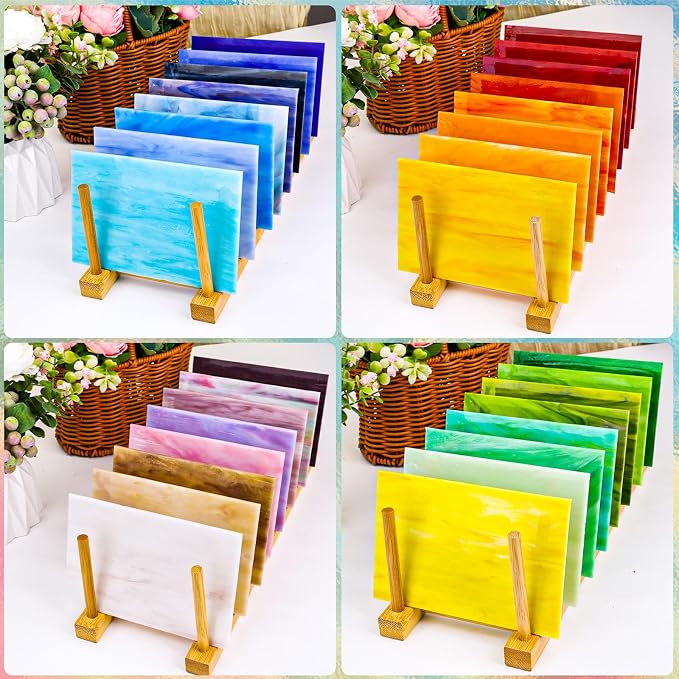 36 Sheets Opaque Stained Glass Bulk Variety Pack, 4 x 6 Inch Mosaic Glass Tiles - Image 3