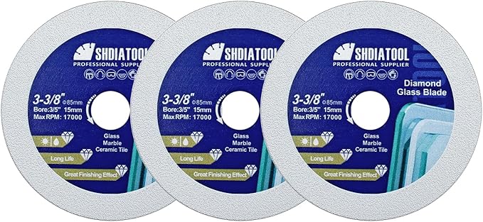 SHDIATOOL Glass Diamond Cutting Disc 3-3/8-Inch Saw Blade, Ultra-Thin Cut Off Wheel for Tile Ceramic Porcelain Marble 85mm (3 of Pack)