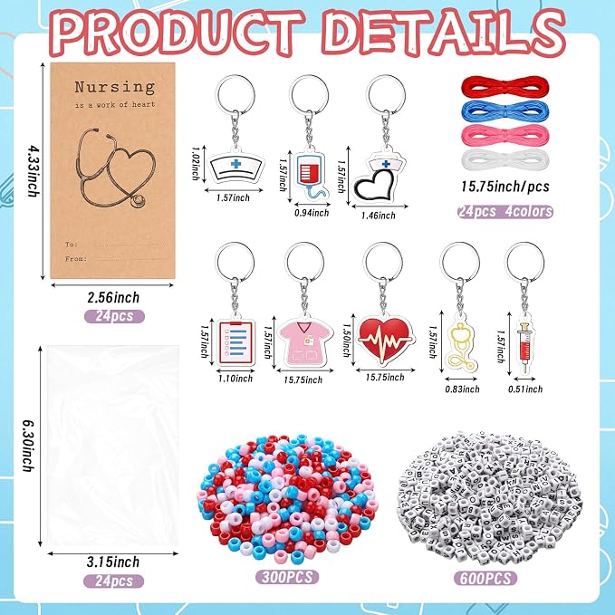 Suncalla 996 Pcs 24 Set Nurse Keychain Making Kit Medical DIY Crafts Bulk | - Image 2