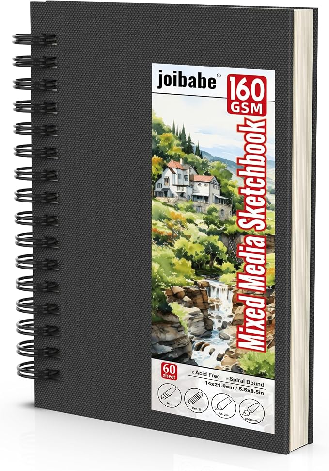 joibabe Mixed Media Sketchbook, 160 GSM 60 Sheets Spiral Bound Drawing Pad by Joibabe