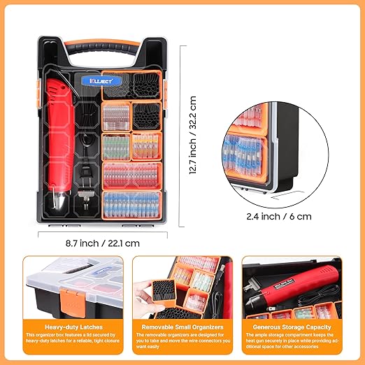 Kuject 820PCS Solder Seal Wire Connectors & Heat Shrink Tubing Kit with Heat Gun and Organizers, Waterproof Solder Stick Butt Connectors for Marine, Automotive and Truck Wiring, AWG 26-10