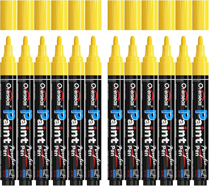 Overseas 12 Pack Yellow Acrylic Paint Pens Permanent Markers, Medium Tip | by Overseas