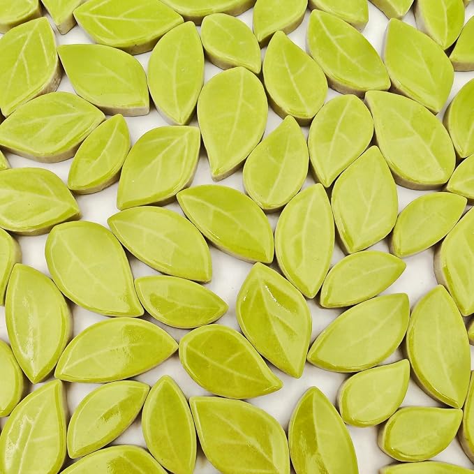 500g/1.1lb Leaf-Shaped Ceramic Mosaic Tiles, Ceramic Mosaic Pieces by Unknown