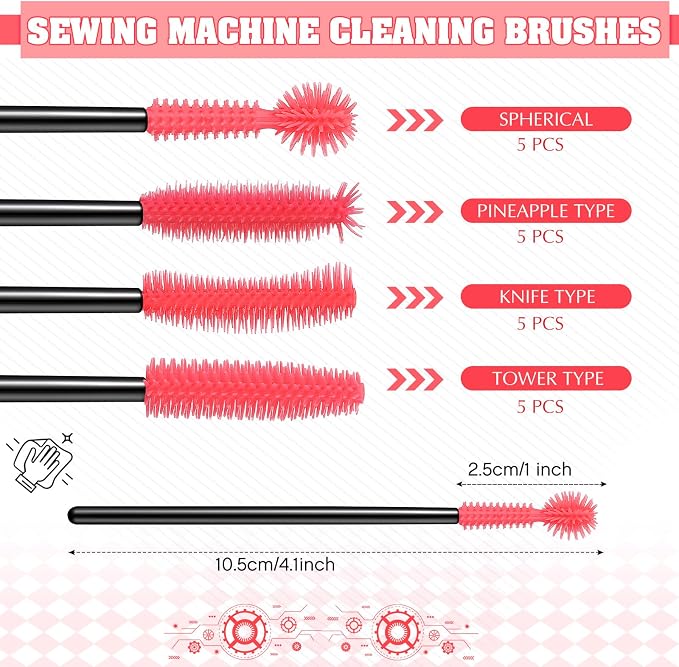 20 Pcs Nook and Cranny Sewing Machine Cleaning Brushes - Image 2