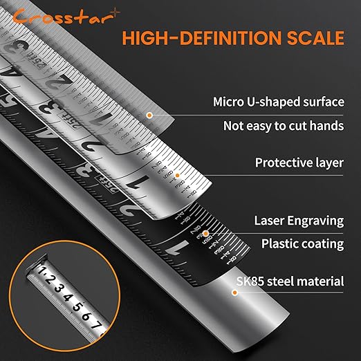 Crosstar 16FT Magnetic Self-Locking Stainless Steel Tape Measure, Double-Sided Scale, Waterproof & Rustproof Retractable Measuring Tape with Hollow Design for Home, Industrial, Woodworking