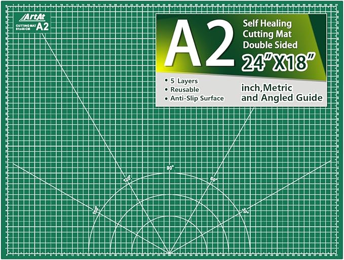 ArtAt Self Healing Cutting Mat: 18″x 24″ Green Double Sided, Non-Slip 5 Layers by ArtAt