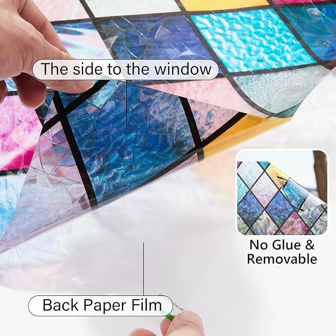 Window Privacy Film Stained Glass 17.5" x 157.4" Rainbow | Static cling – no - Image 5