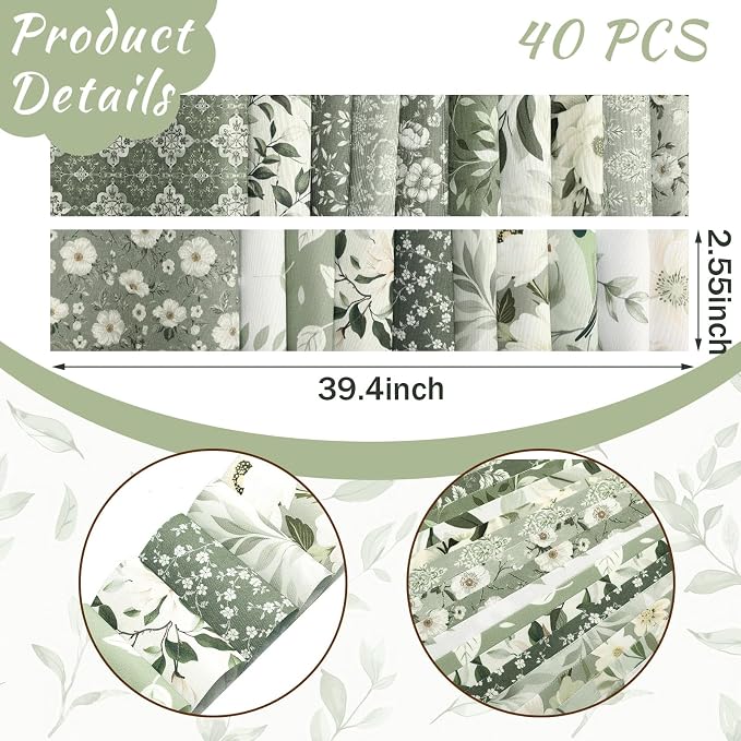 Hosuly 40 Pcs Sage Green Floral Fabric Spring Flower Jelly Fabric Quilting - Image 2
