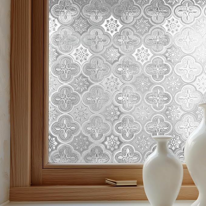 Window Privacy Film Decorative for Front Door, Bathroom Static Cling Stained by OHTMERU