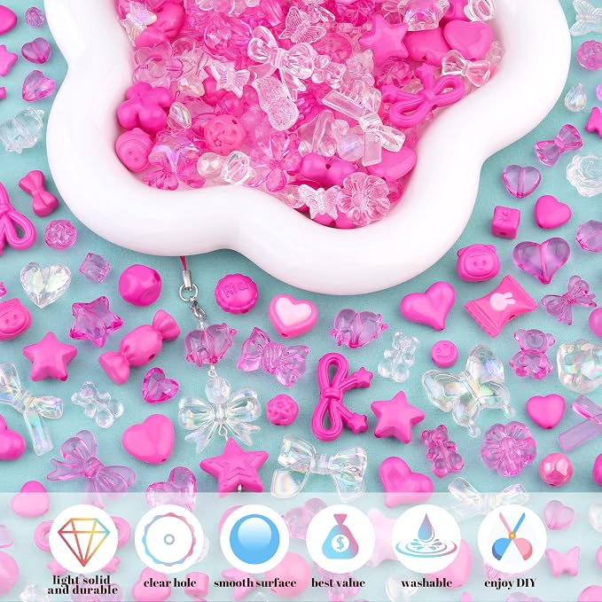 200-260PCS TINKRSTUFF Assorted Rose Pink Acrylic Beads - Image 3