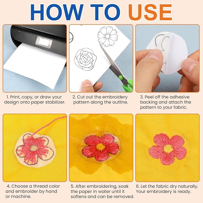 FURWEY 8PCS 8.5"x11" Wash Away Embroidery Stabilizer – Self Adhesive & Printable - Image 5